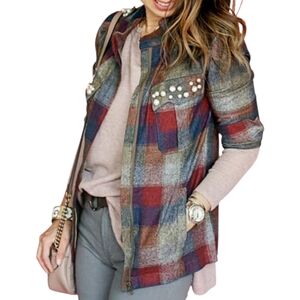 CAbi Collage Plaid Jacket Size Medium